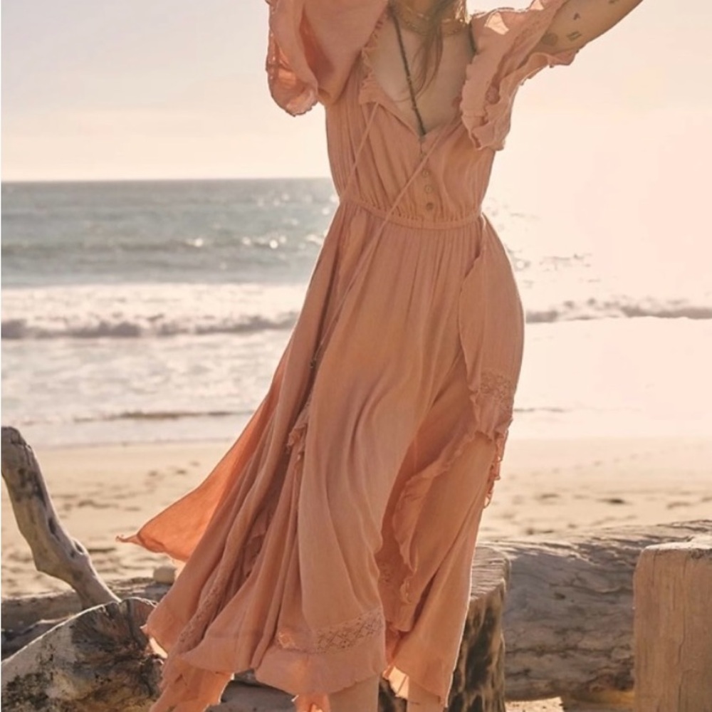 Free People Peach Long Sleeve Dress